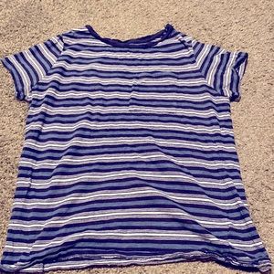Small Tee, Size: Medium. Navy Blue, White, And Baby Blue Striped Tee.